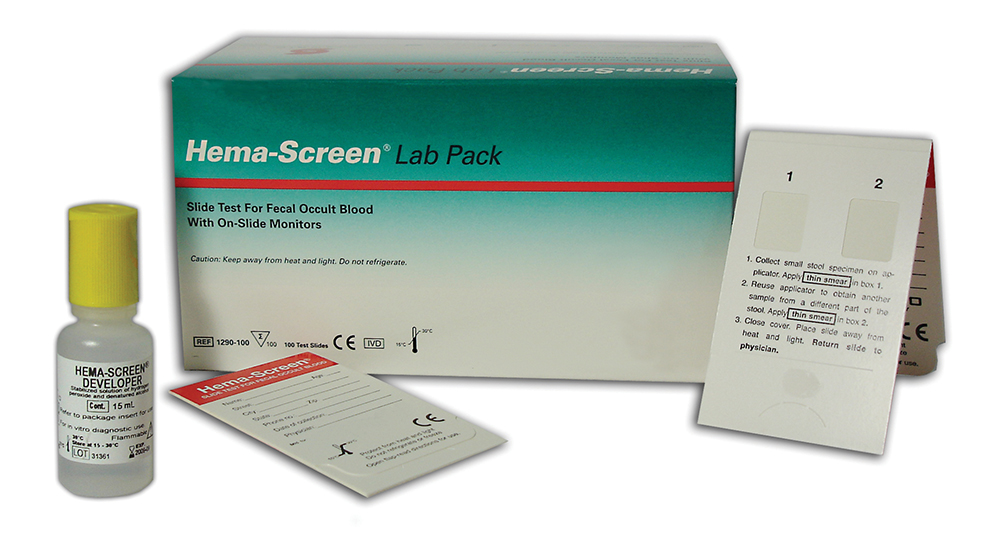 EKF Diagnostics' Hema-Screen lab pack, for quick occult blood results that can help with the detection of colorectal cancer.