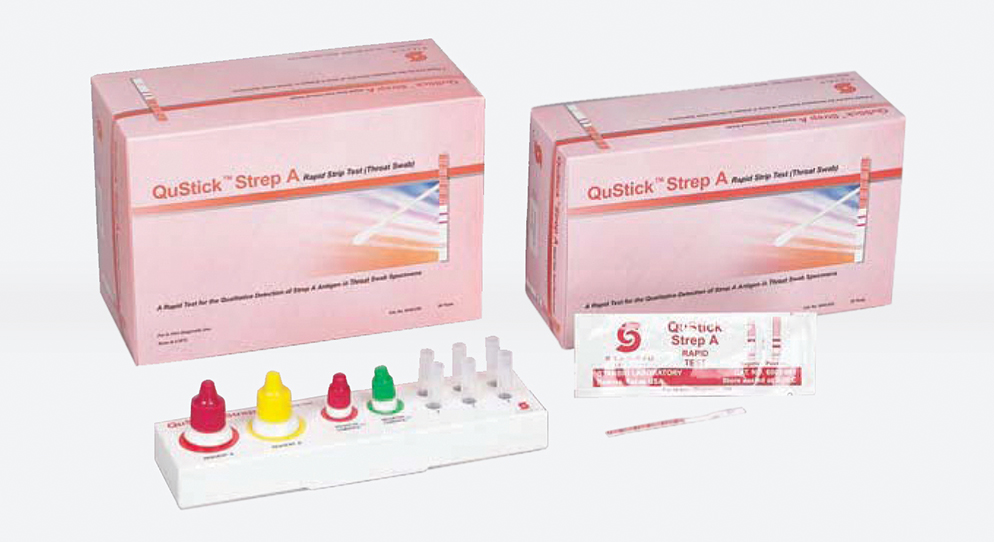 EKF's QuStick Strep A test kit, detecting Group A Streptococcal Antigen within 5 minutes.